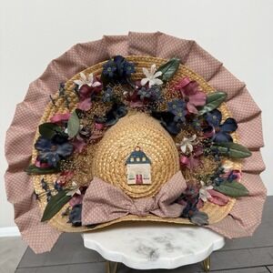 Decorative Straw Bonnet Hat Cottagecore Aesthetics Vintage Handmade